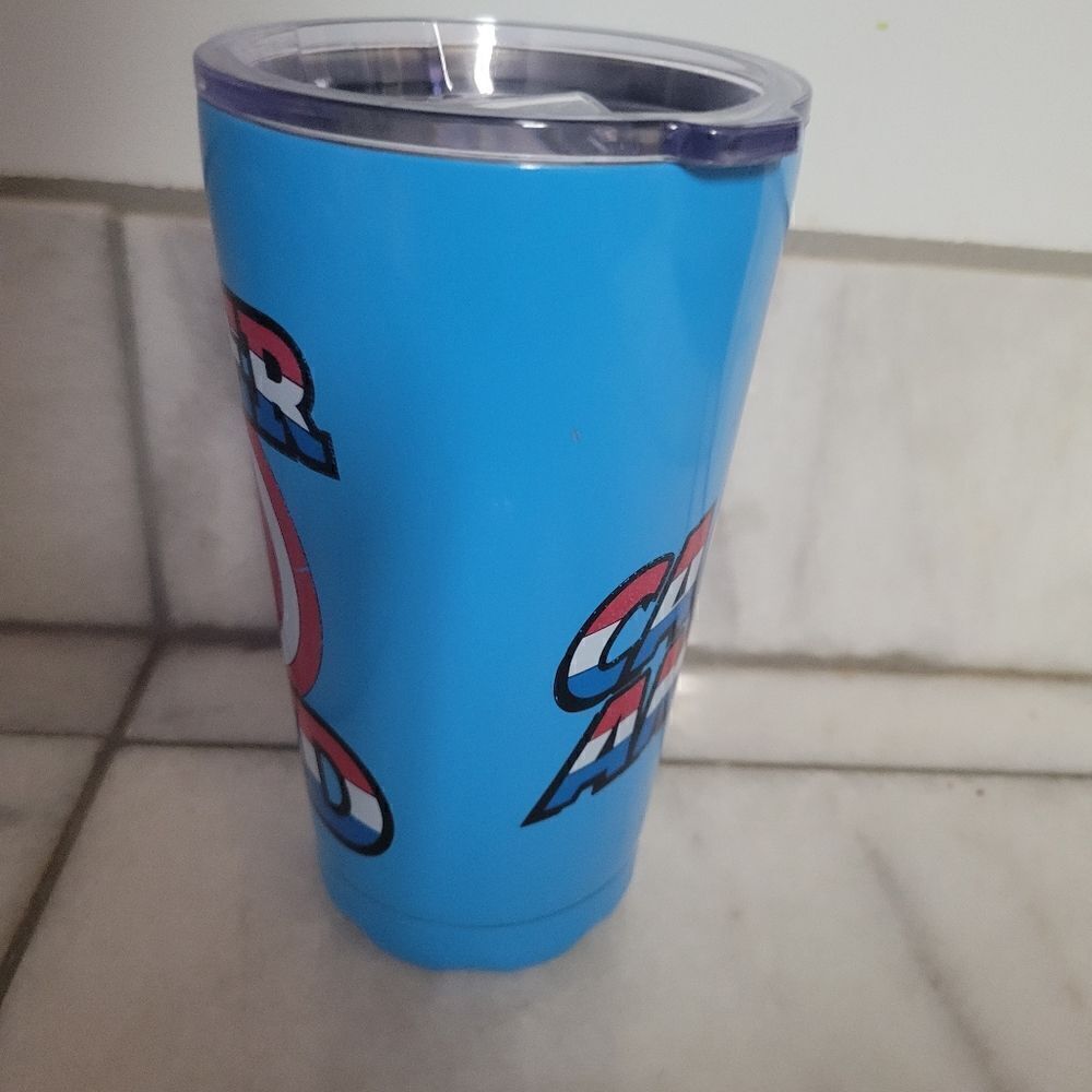 Captain America Super Dad Blue Star Print Tumbler Water Cup Drinkware - Picture 2 of 9